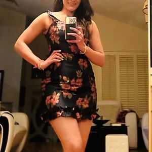 Lulu's dark navy blue Floral Ruffle-Hem Mini Dress